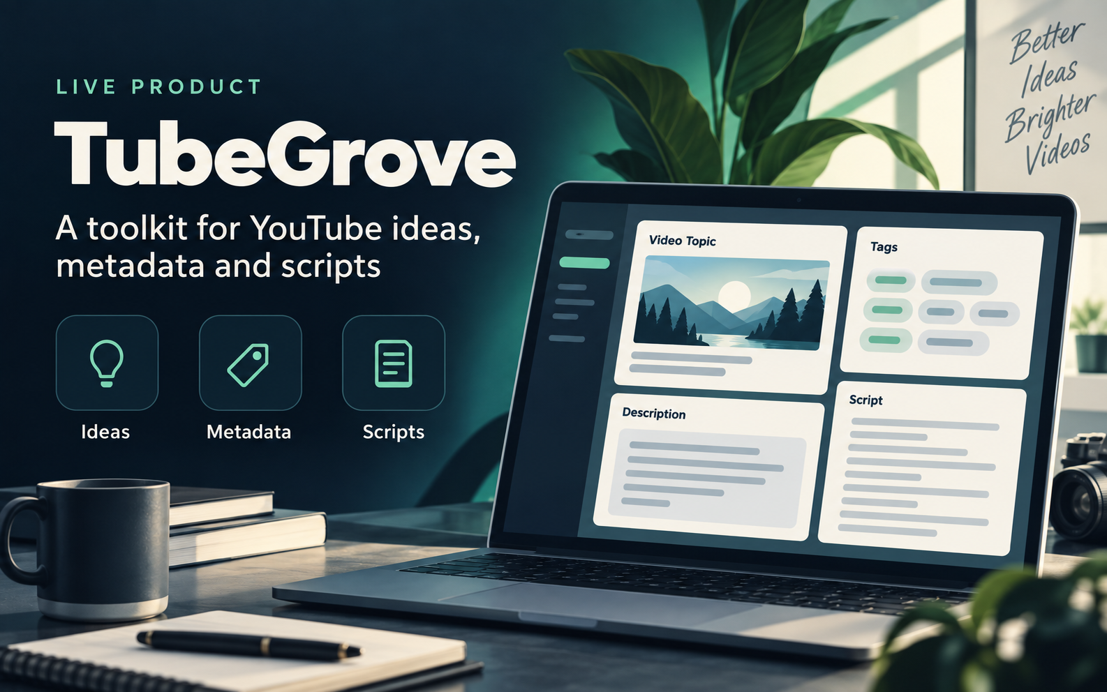 Concept artwork of a creator workflow for ideas, metadata and scripts