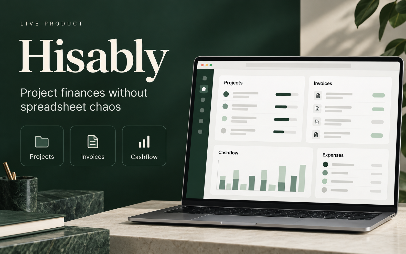 Concept artwork of project-finance dashboards for Hisably