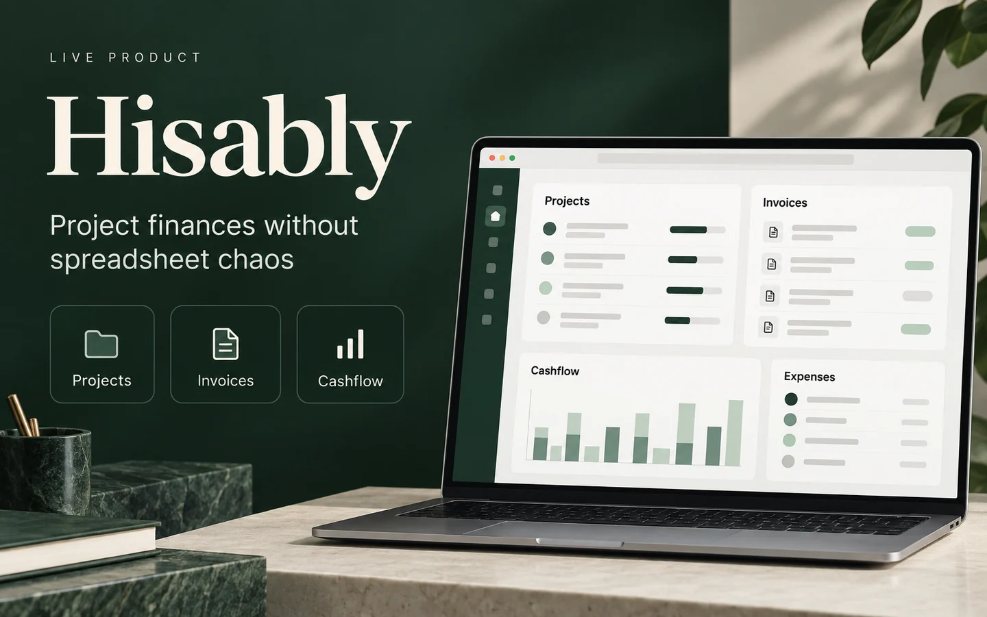 Concept artwork of project-finance dashboards for Hisably